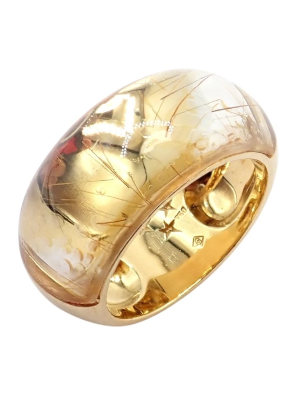 Authentic! H. Stern 18k Yellow Gold Rutilated Quartz Ring sz 6.5